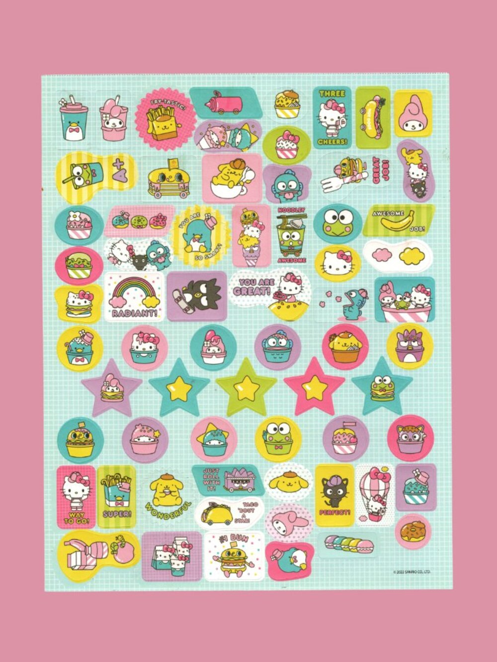 Sanrio Jumbo 8" x 10" Sticker Sheet 2022 Hello Kitty, My Melody, Keroppi +